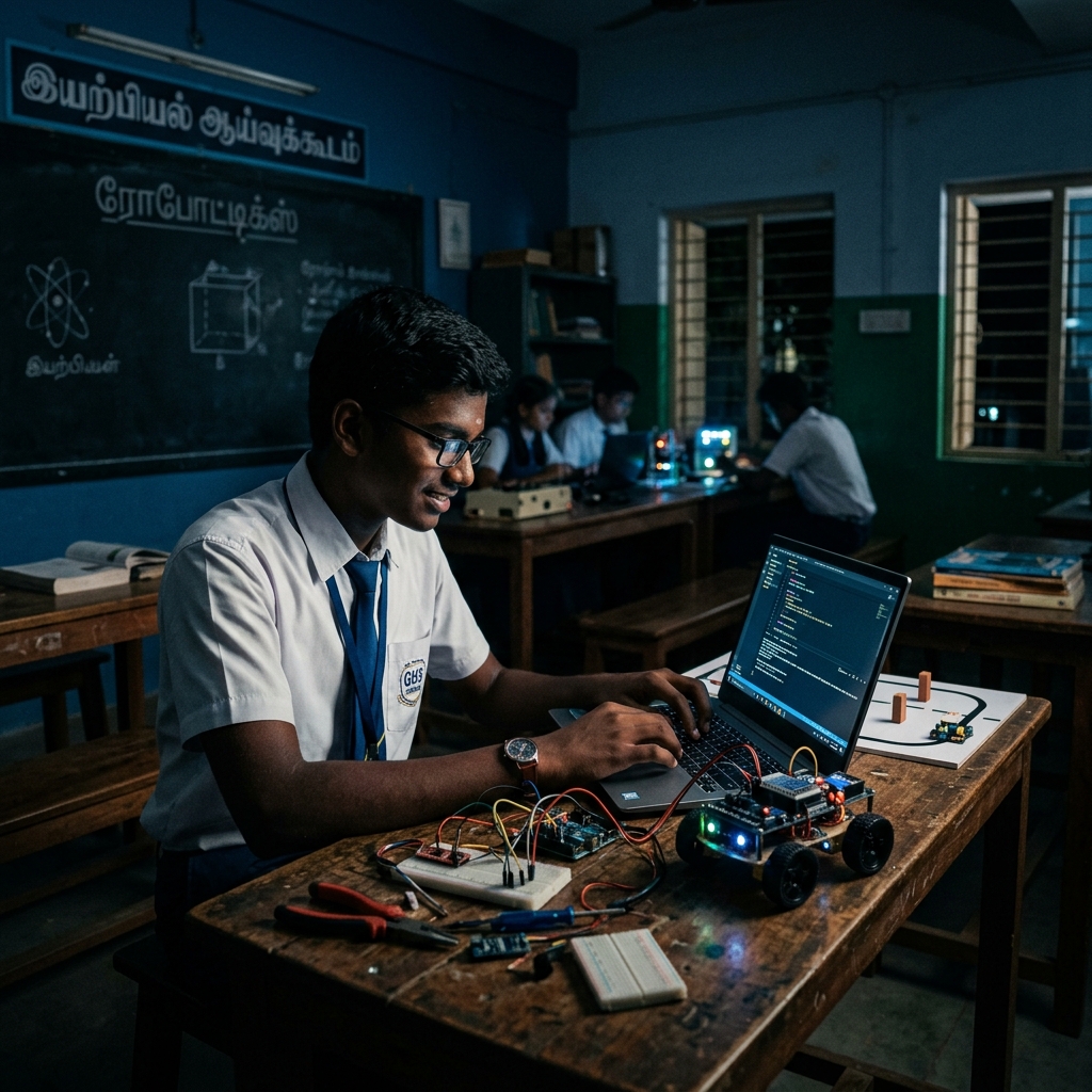 Indian student in workshop