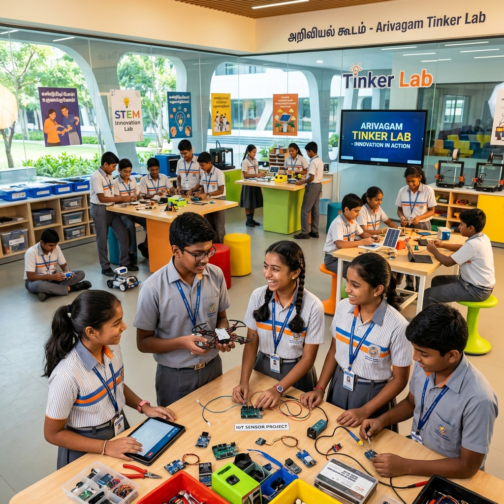 Students working with educational robotics kits